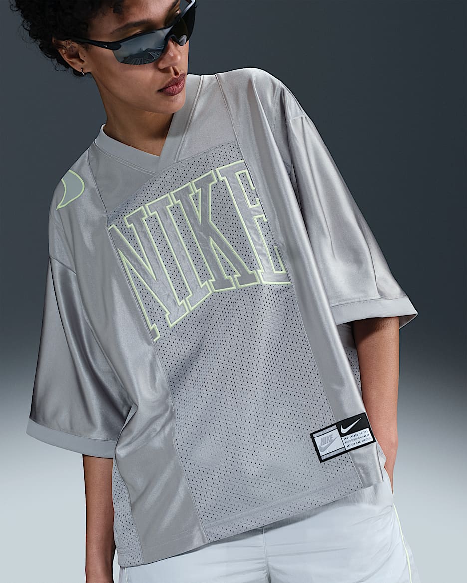 Jersey de manga corta con gráfico oversized para mujer Nike Sportswear Street - Gris humo claro/Voltio ligero