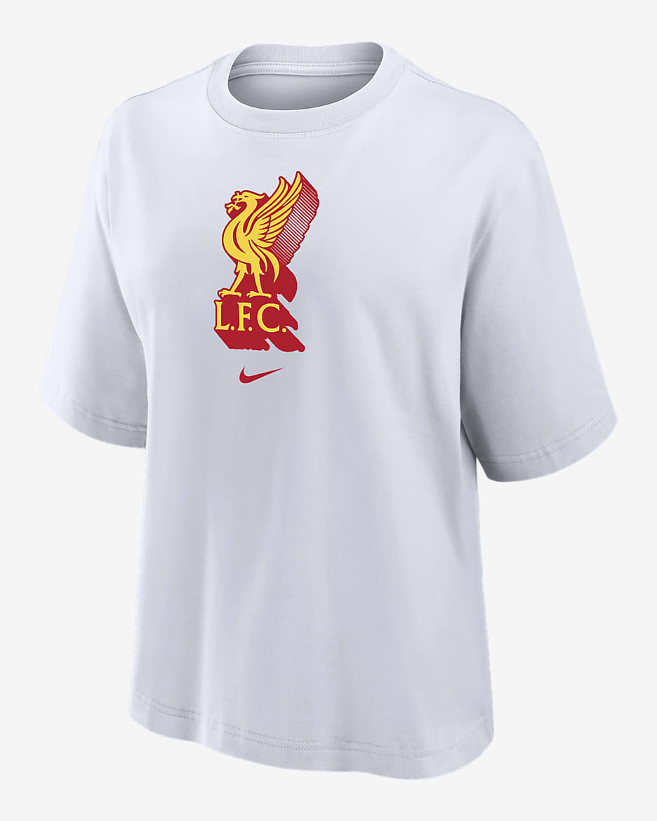 Playera de fútbol Nike de corte cuadrado para mujer Liverpool FC - Blanco