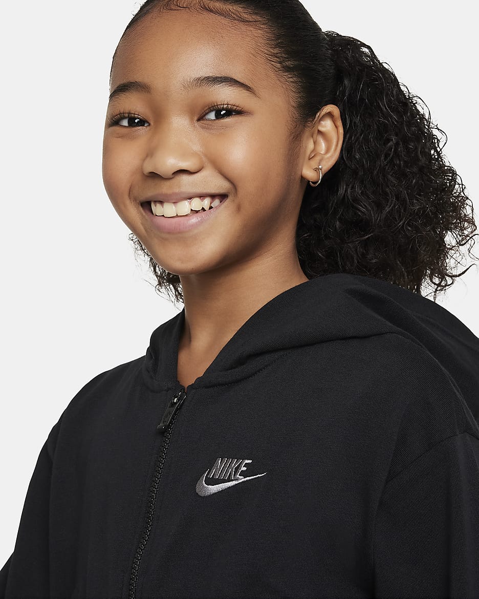 Nike Sportswear hettejakke til store barn (jente) - Svart/Flat Pewter