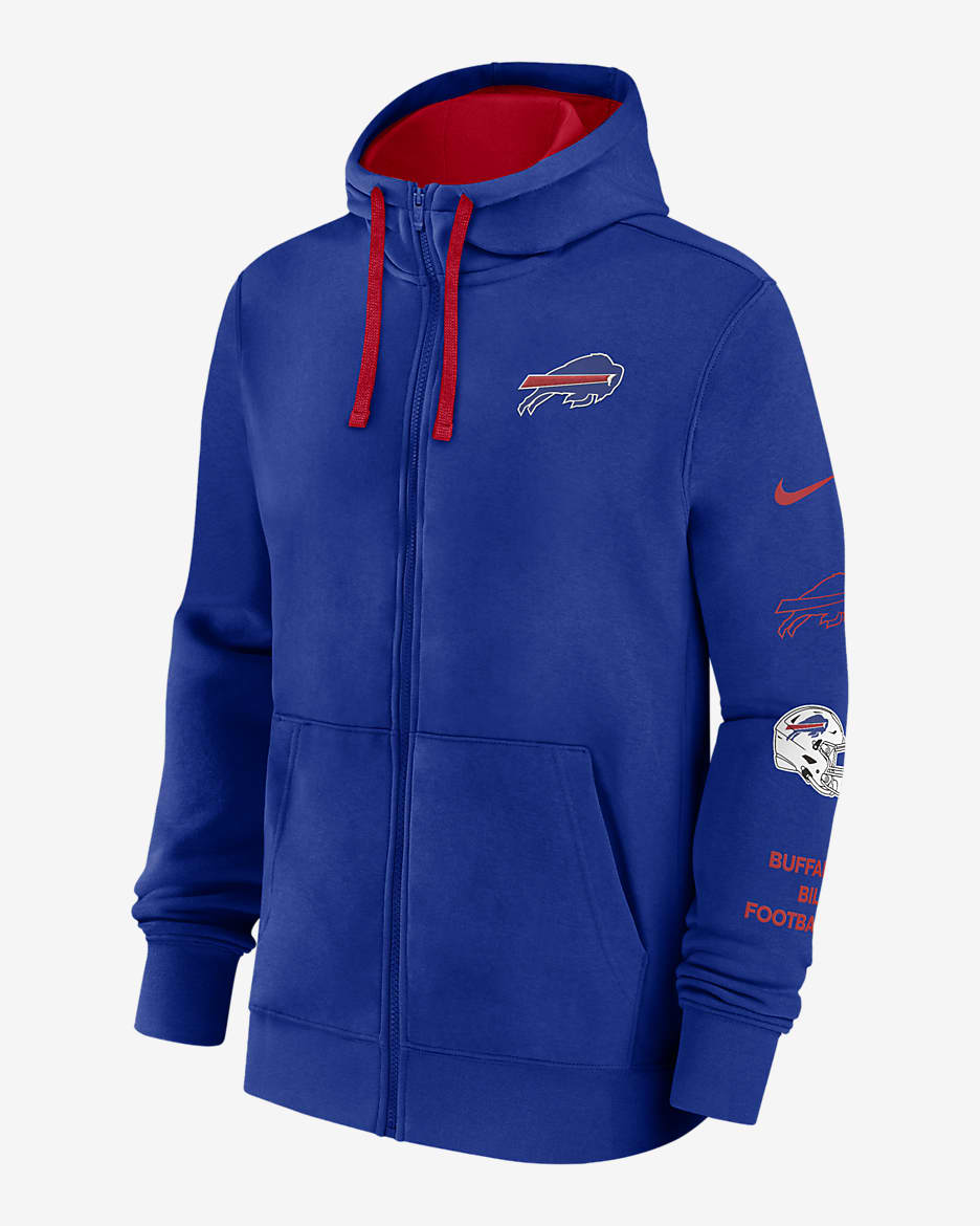 Sudadera con gorro Nike de la NFL de cierre completo para hombre Buffalo Bills Club - Royal