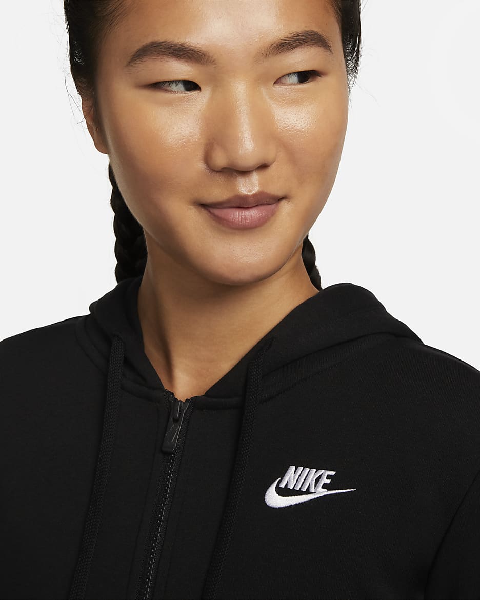 Nike Sportswear Club Fleece 女款全長式拉鍊連帽上衣 - 黑色/白色