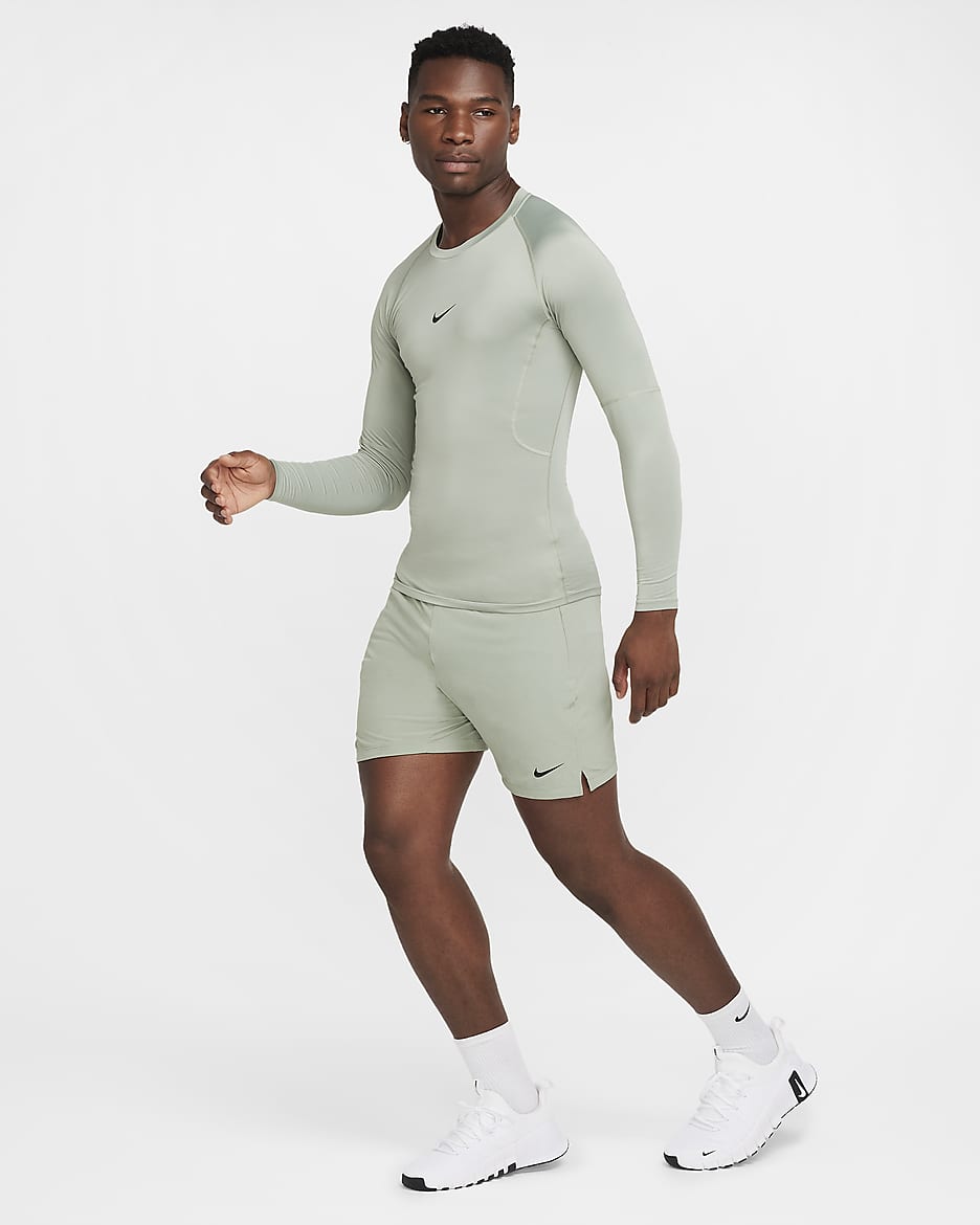 Męska przylegająca koszulka z długim rękawem do fitnessu Dri-FIT Nike Pro - Jade Horizon/Czerń