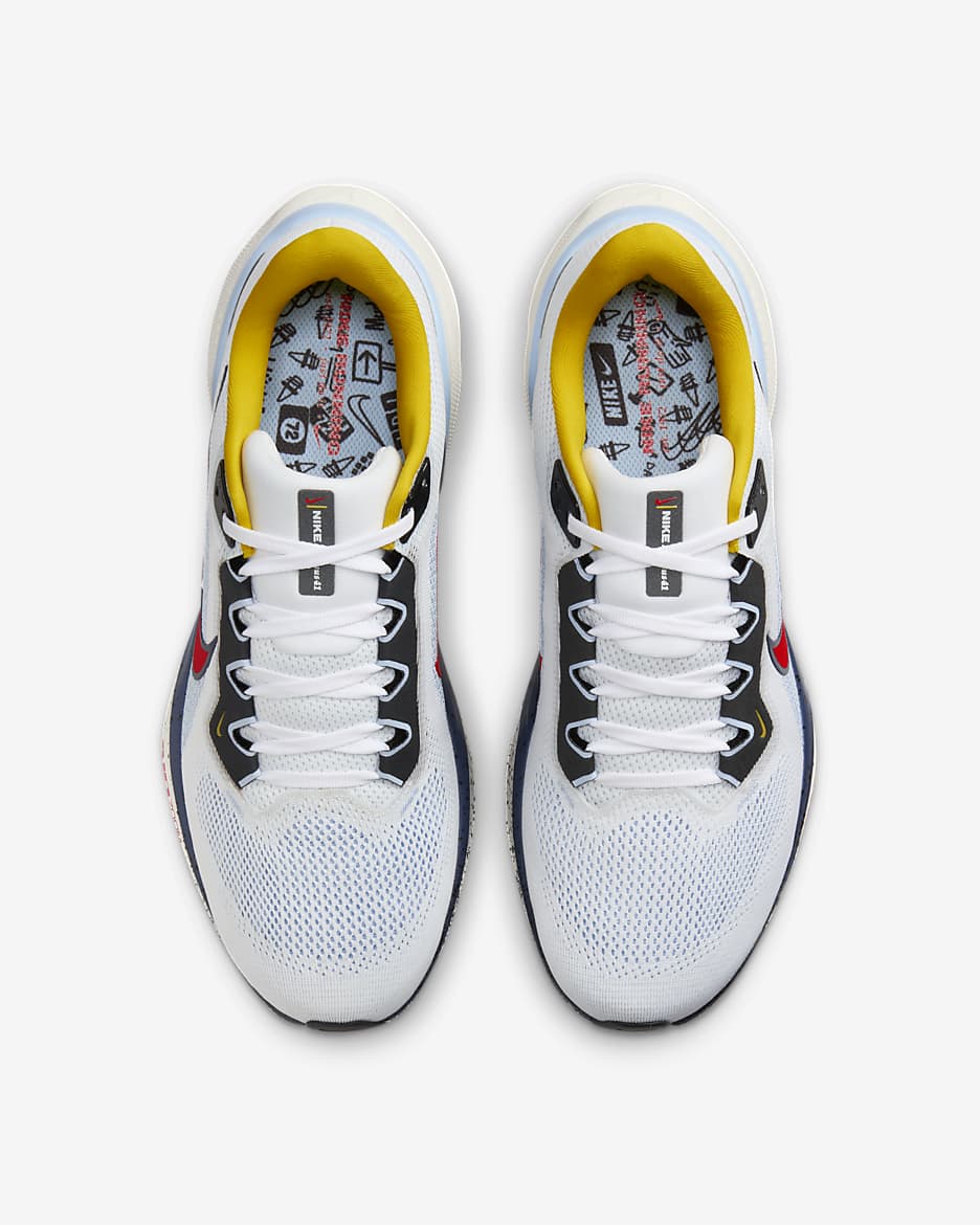 Nike Pegasus 41 Men's Road Running Shoes - White/Psychic Blue/Speed Yellow/Speed Red