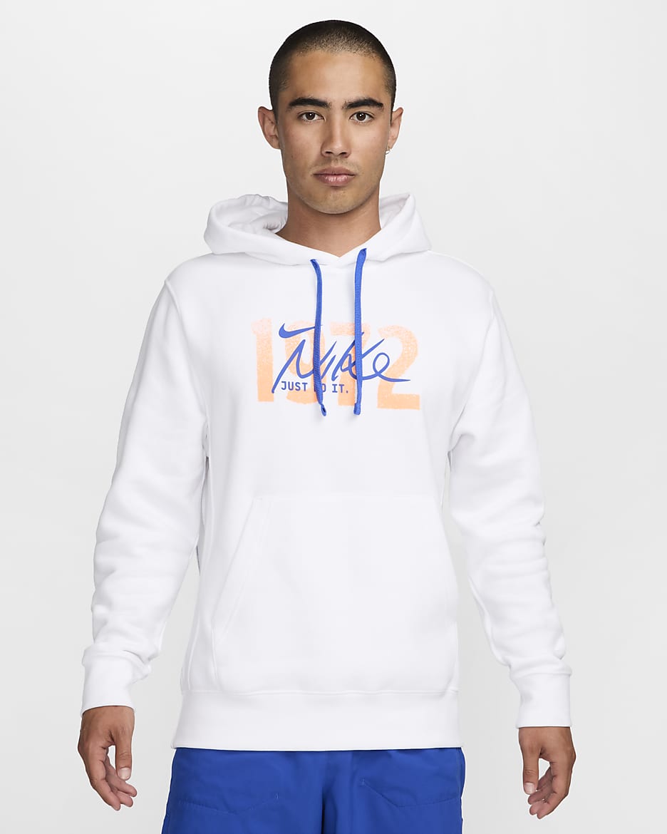 Nike Sportswear Club Fleece Men's Pullover Hoodie - White/Hyper Royal/Total Orange