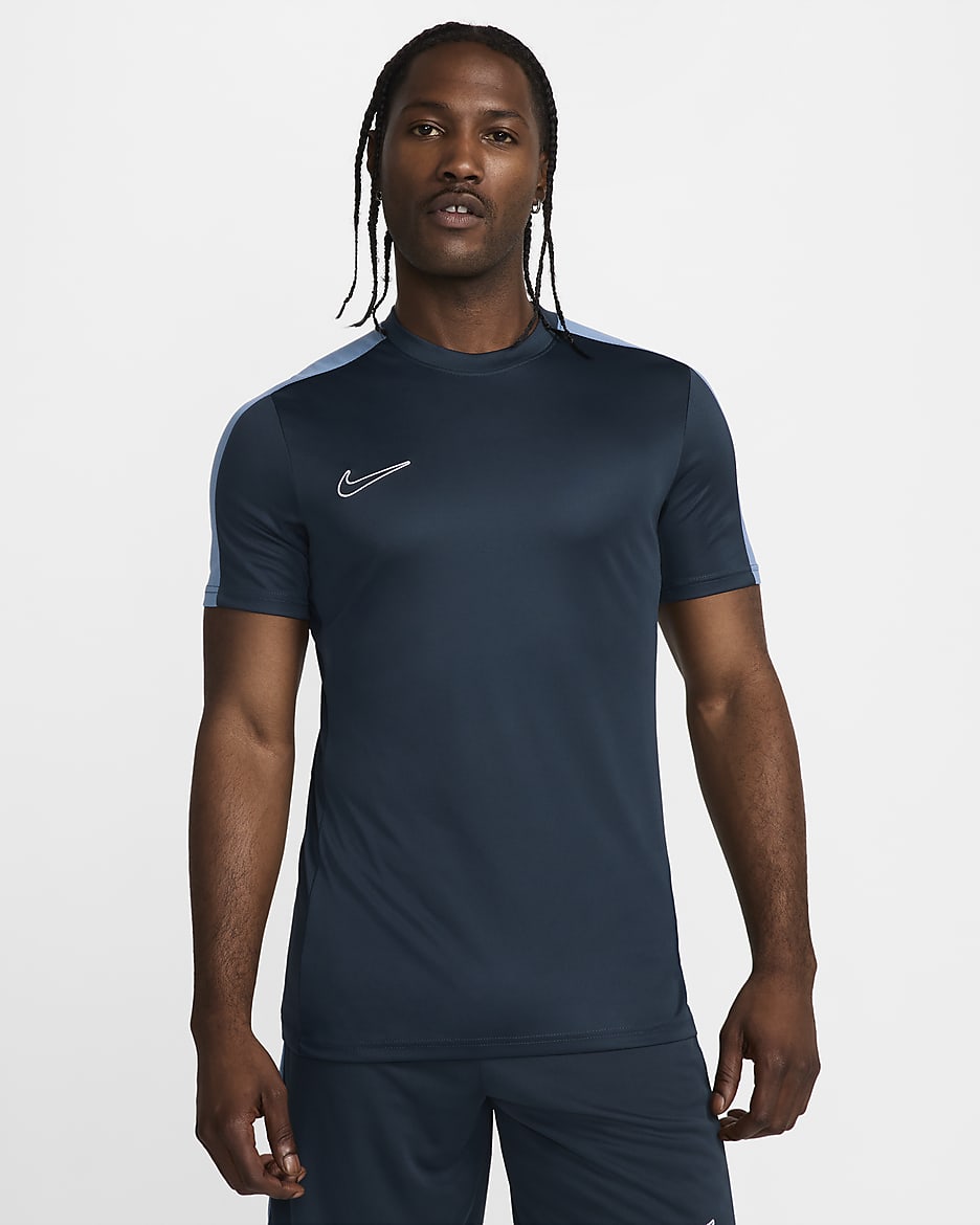 Męska koszulka piłkarska z krótkim rękawem Dri-FIT Nike Academy - Armory Navy/Aegean Storm/Biel