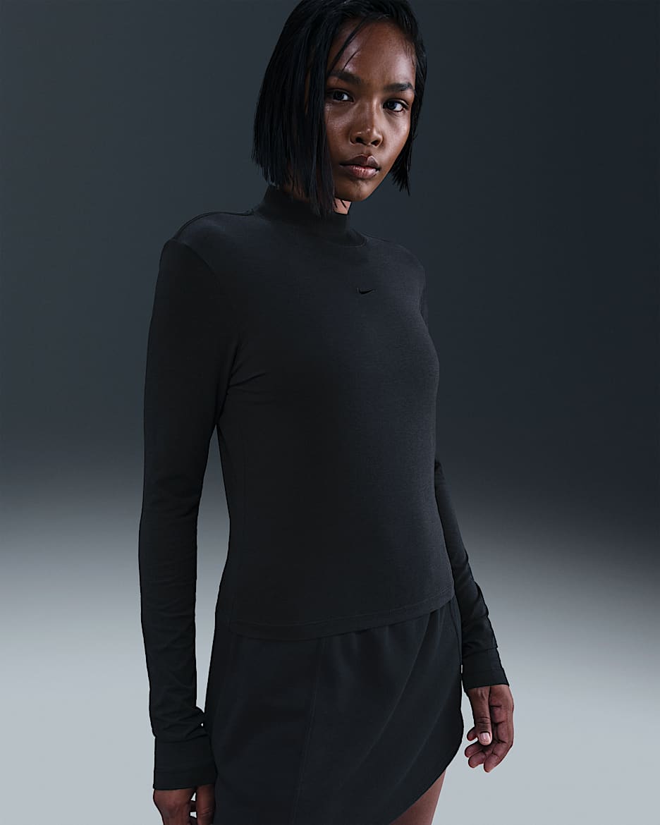 Playera de manga larga slim con cuello alto para mujer Nike Sportswear Chill Knit - Negro