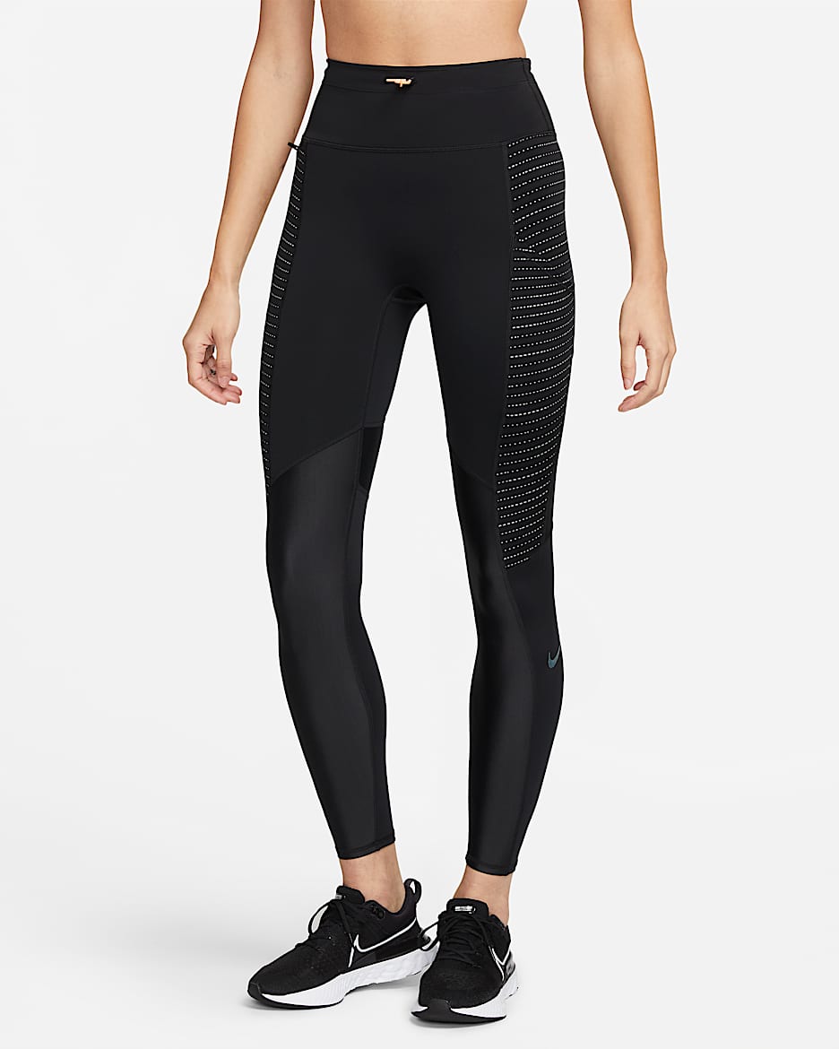 Nike Run Division Epic Luxe Women's Mid-Rise Pocket Running Leggings - Black/Atomic Orange