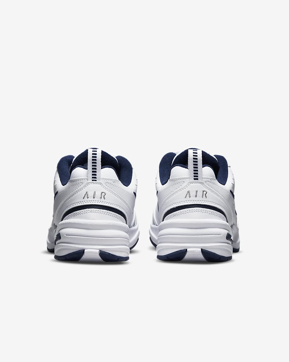 Sapatilhas de treino Nike Air Monarch IV para homem (extralargas) - Branco/Midnight Navy/Branco/Prateado metalizado