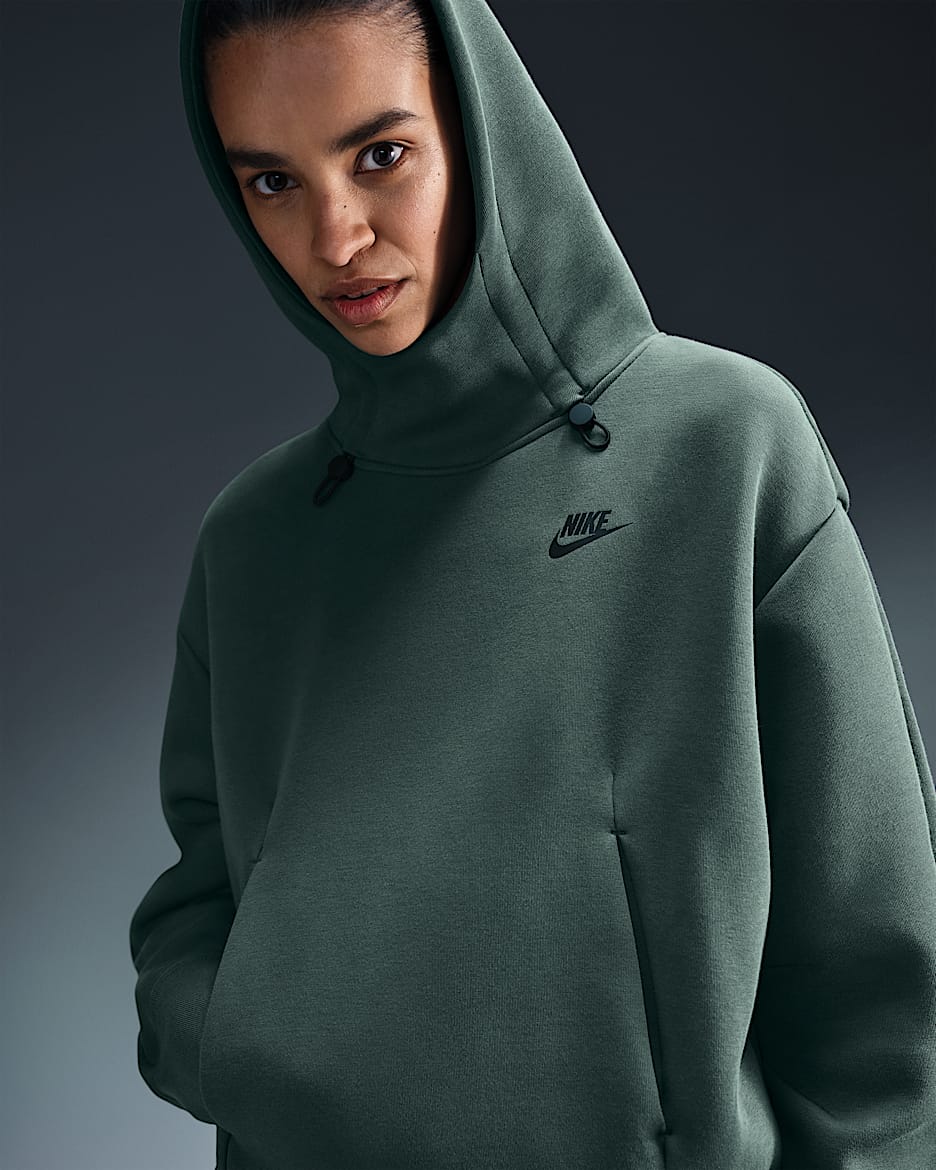Sudadera con gorro oversized para mujer Nike Sportswear Tech Fleece - Verde vintage/Negro