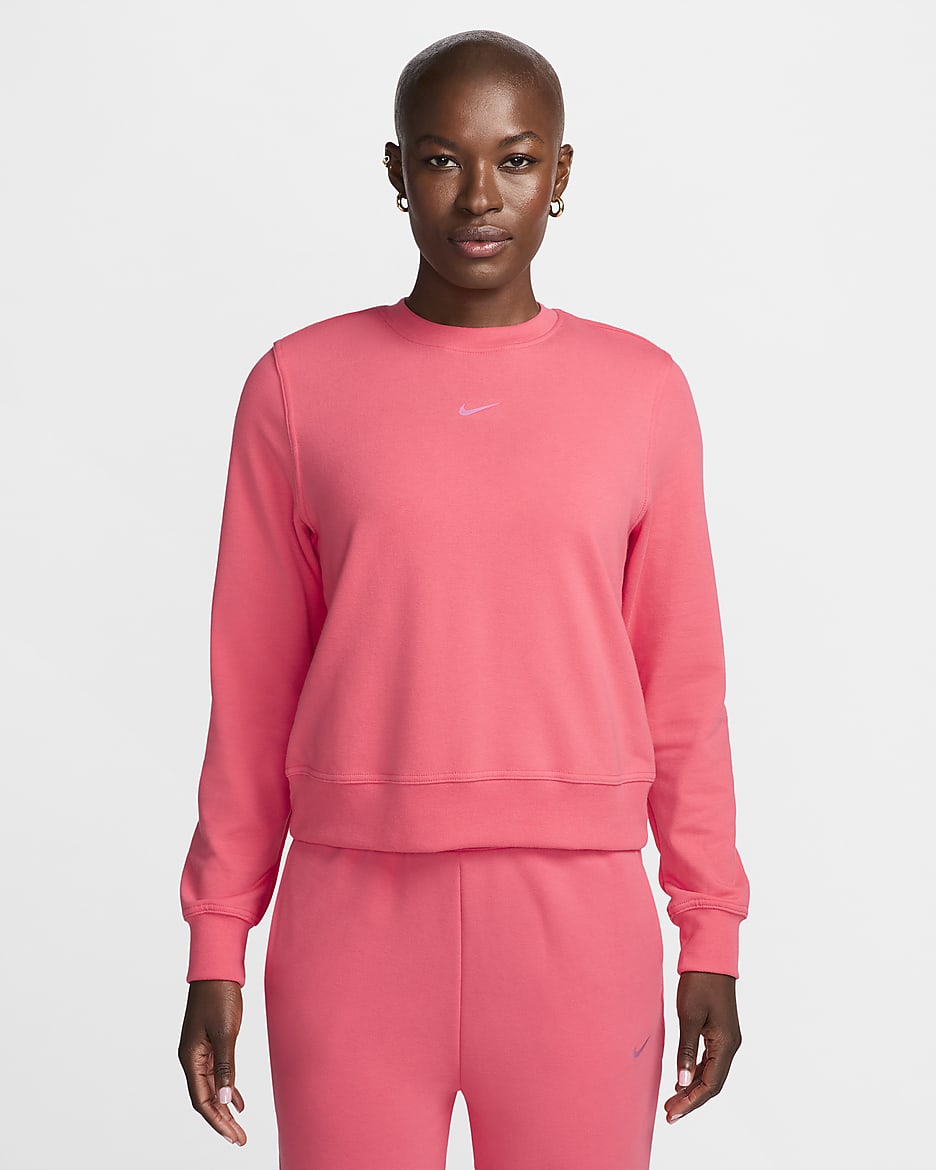 Nike Dri-FIT One Women's Crew-Neck French Terry Sweatshirt - Aster Pink/Black