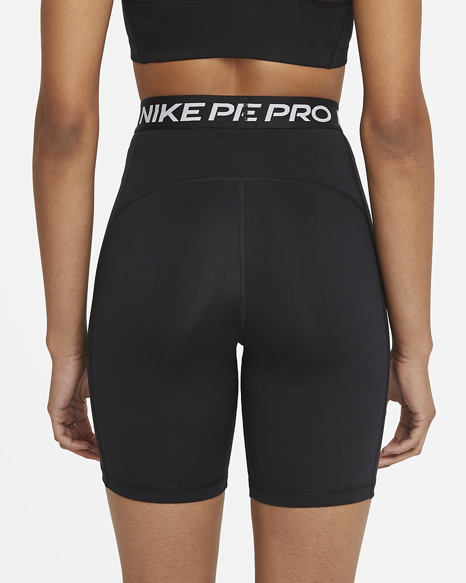 Nike Pro 365 Pantalons curts amb cintura alta de 18 cm - Dona - Negre/Blanc