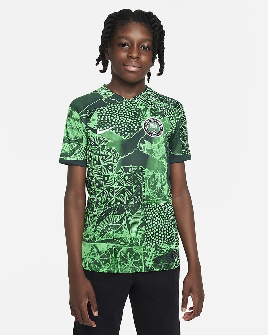 Nigeria 2022/23 Stadium Home Big Kids' Nike Dri-FIT Soccer Jersey - Green Spark/Pine Green/Black/White