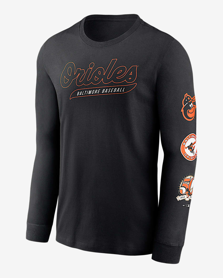 Playera de manga larga Nike de la MLB para hombre Baltimore Orioles Cooperstown Knockout - Negro