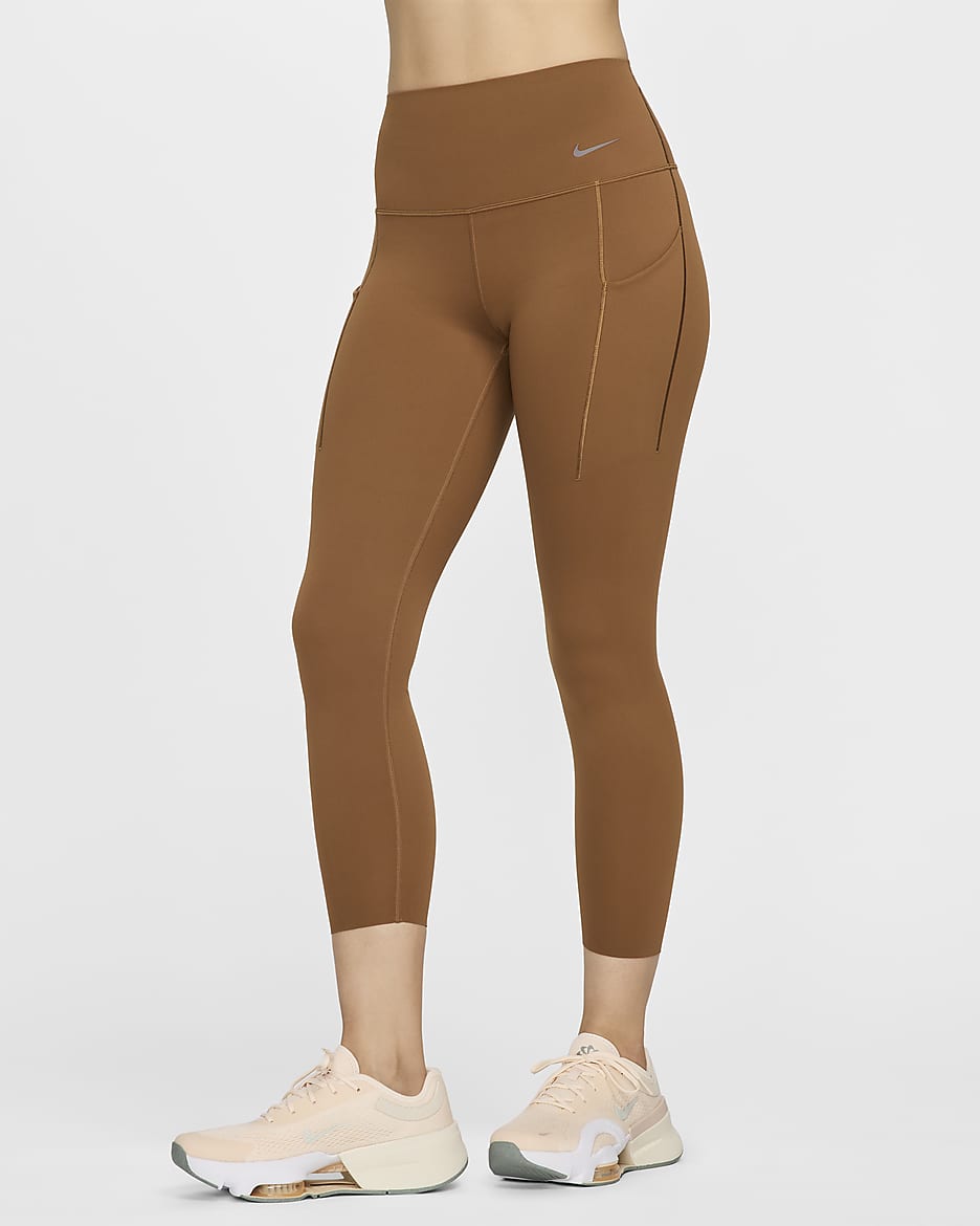 Nike Universa Women's Medium-Support High-Waisted 7/8 Leggings with Pockets - Light British Tan/Black