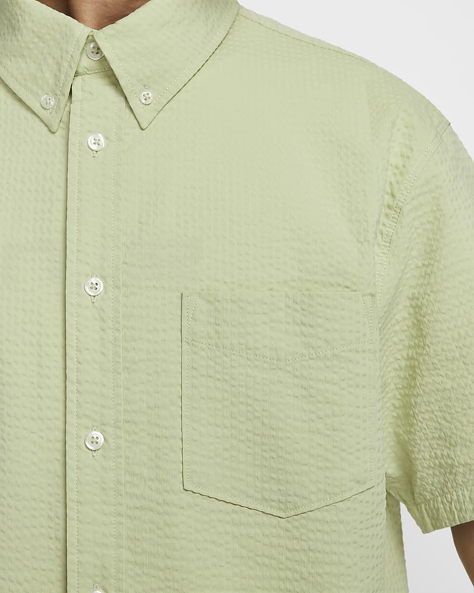 Nike Life Men's Short-Sleeve Seersucker Button-Down Shirt - Olive Aura/Olive Aura