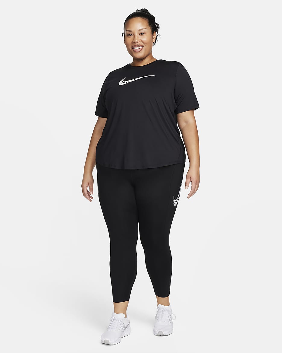 Haut de running à manches courtes Dri-FIT Nike One Swoosh pour femme (grande taille) - Noir/Blanc