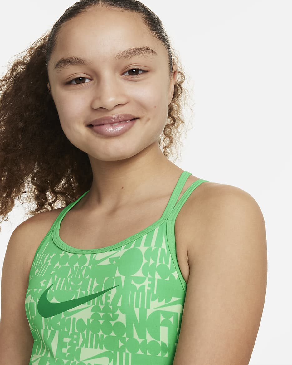 Traje de baño de una sola pieza con espalda en T para niña talla grande Nike Swim Retro Flow - Verde impacto