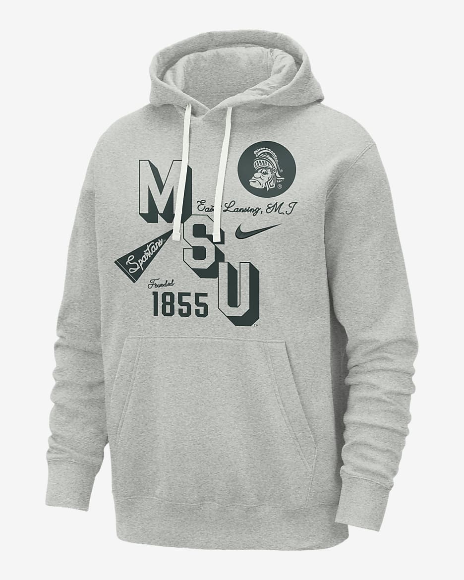 Michigan State Club Men's Nike College Hoodie - Birch/Heather/Grey Fog/Pro Green