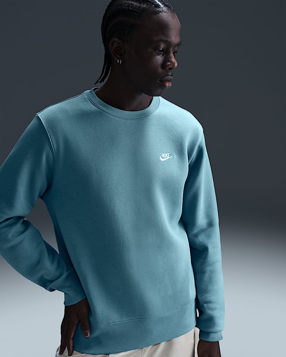 Nike Club Men's Fleece Crew - Denim Turquoise/White