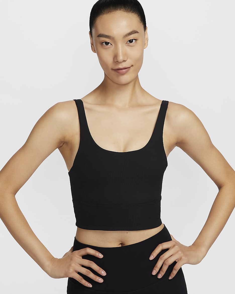 Nike Zenvy 羅紋女款輕度支撐型襯墊長版運動內衣 - 黑色/黑色