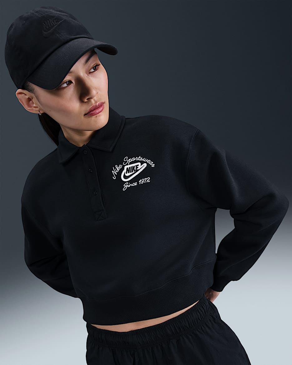 Nike Sportswear Phoenix Fleece Women's Loose Collared Pullover Top - Black