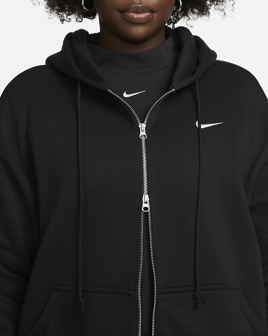 Huvtröja med hel dragkedja i oversize-modell Nike Sportswear Phoenix Fleece för kvinnor (Plus Size) - Svart/Sail