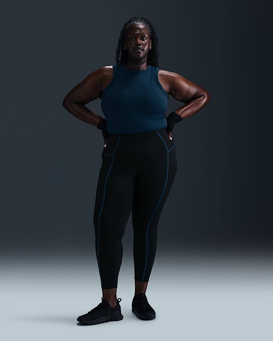 Leggings de tiro alto de 7/8 para mujer (talla grande) Nike One - Negro/Azul marino militar/Negro