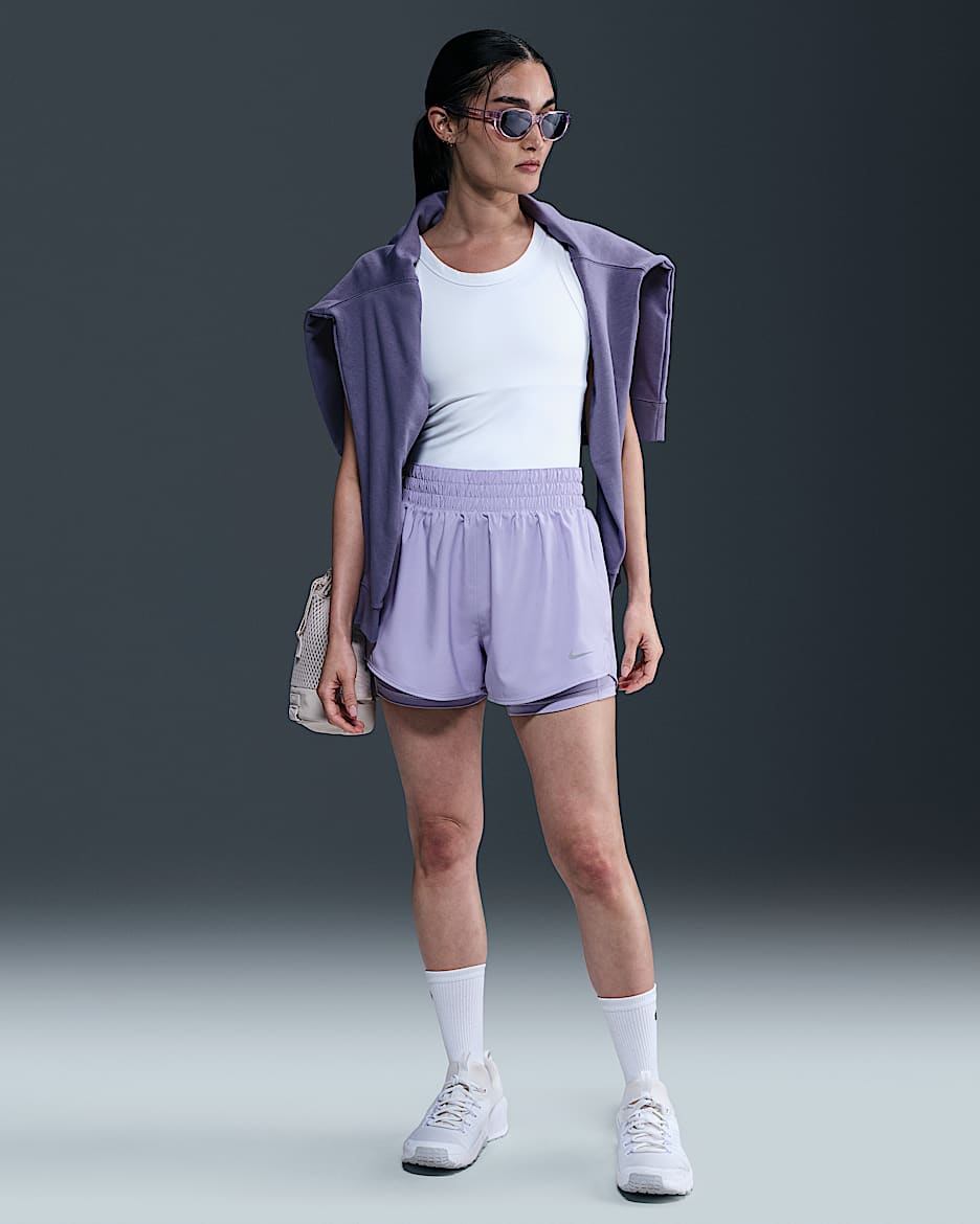 Nike One Women's Dri-FIT High-Waisted 8cm (approx.) 2-in-1 Shorts - Lilac Ice