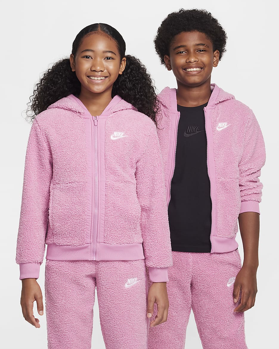 Nike Sportswear Club Fleece Big Kids' Full-Zip Winterized Hoodie - Magic Flamingo/Magic Flamingo/White