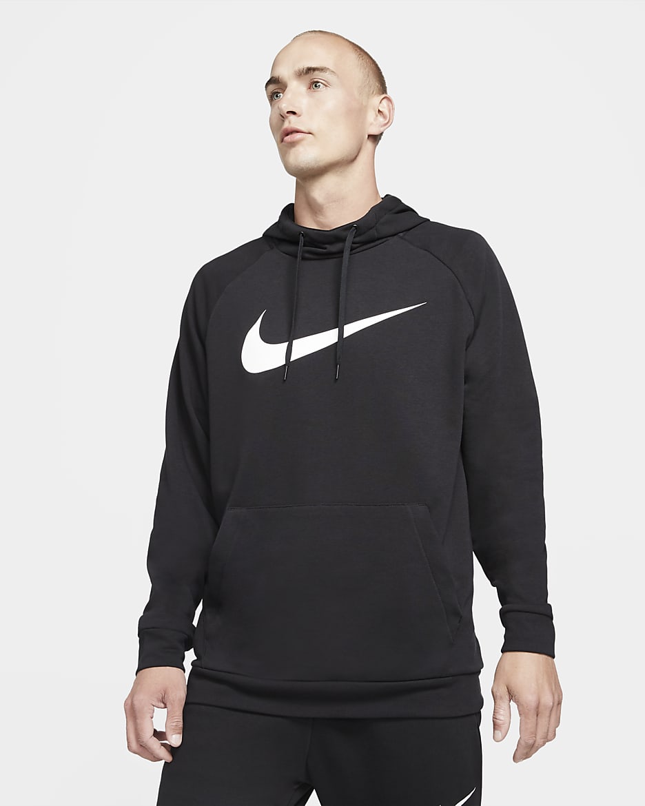 Nike Dry Dri-FIT mintás, kapucnis férfi fitneszpulóver - Fekete/Fehér