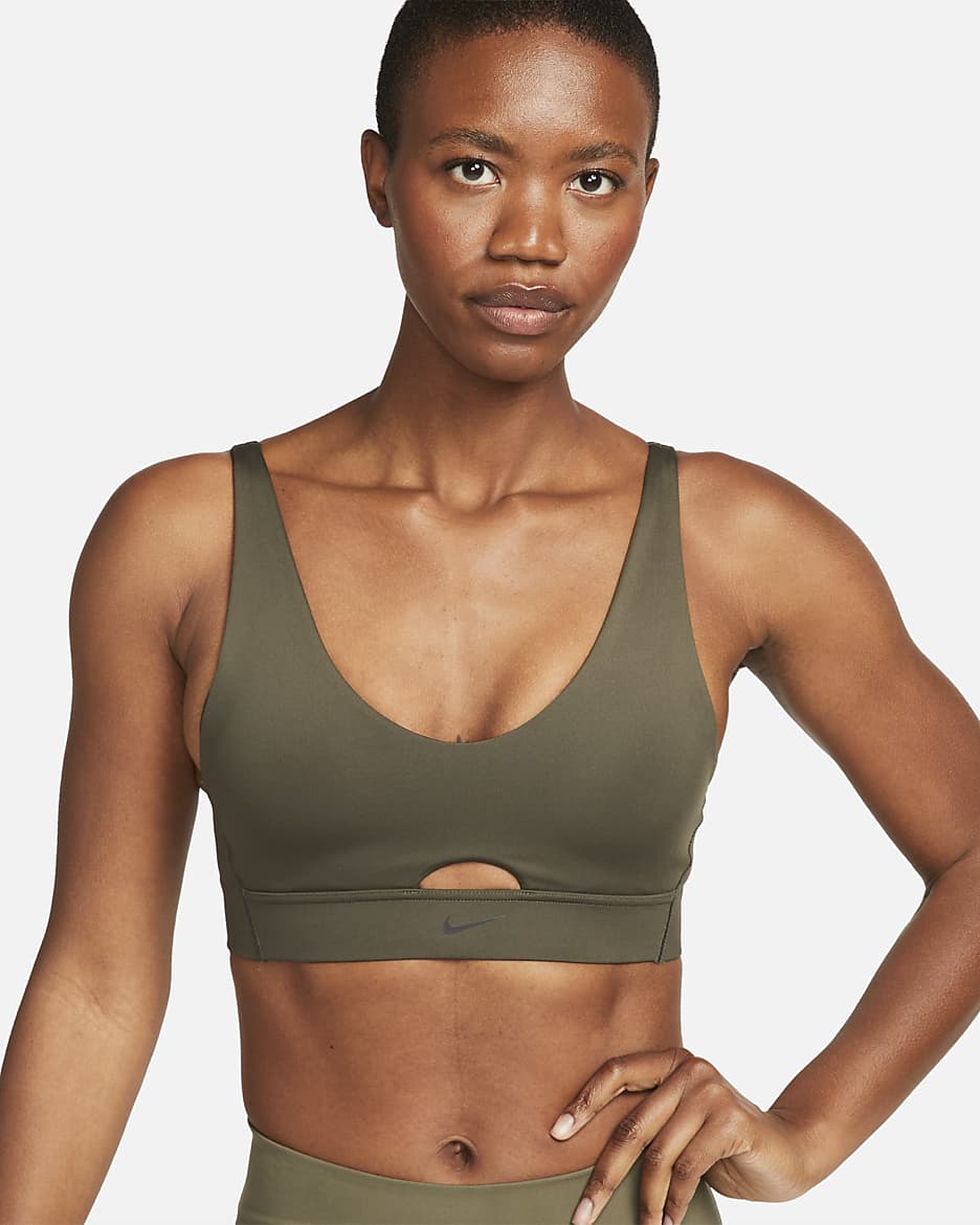 Nike Indy Plunge Cutout Women's Medium-Support Padded Sports Bra - Cargo Khaki/Black