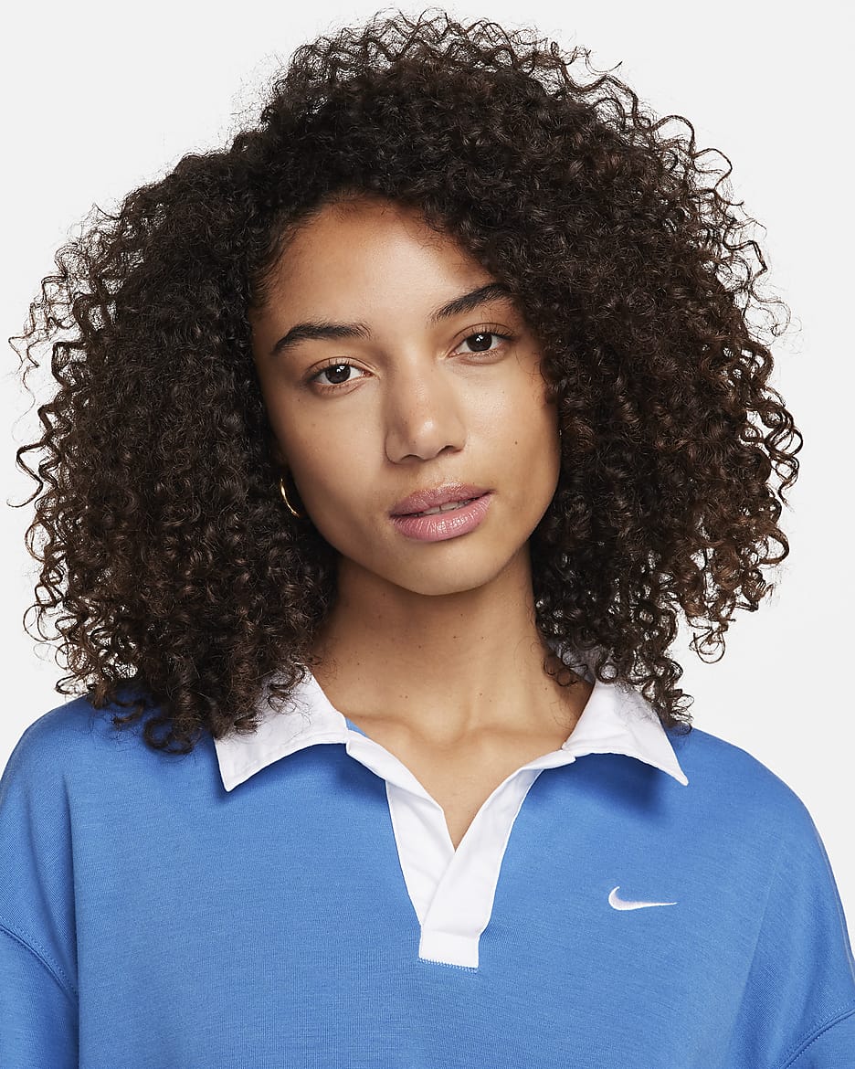 Nike Sportswear Essential Women's Oversized Long-Sleeve Polo - Star Blue/White