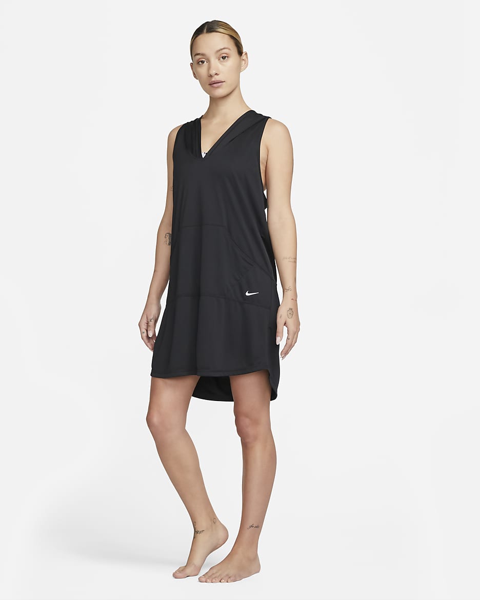 Vestido con gorro para mujer Nike Solid Cover-Up - Negro