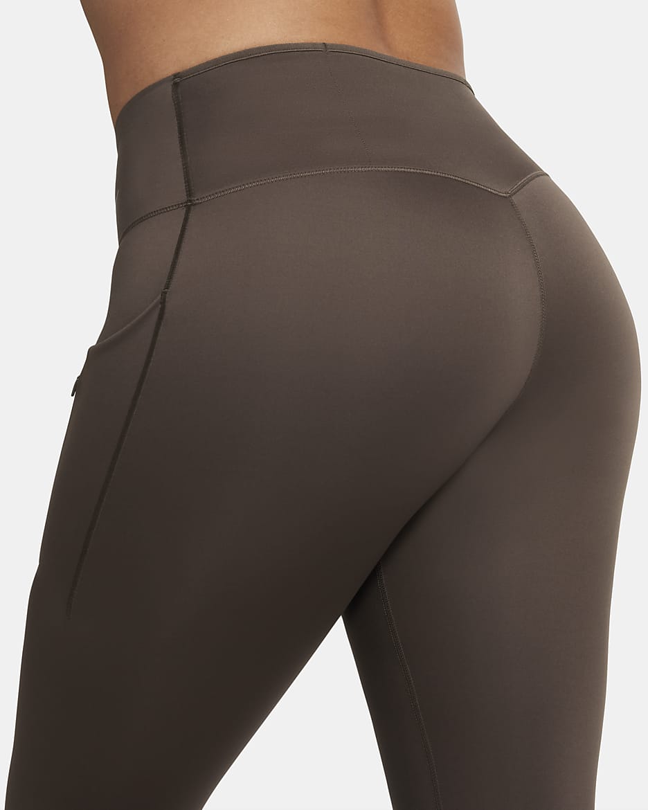 Legging taille mi-haute à maintien supérieur et coupe longue avec poches Nike Go pour femme - Baroque Brown/Noir