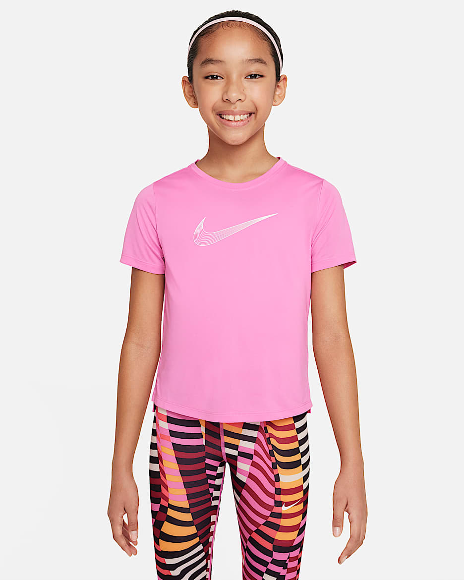 Nike One Big Kids' (Girls') Dri-FIT Short-Sleeve Training Top - Playful Pink/White
