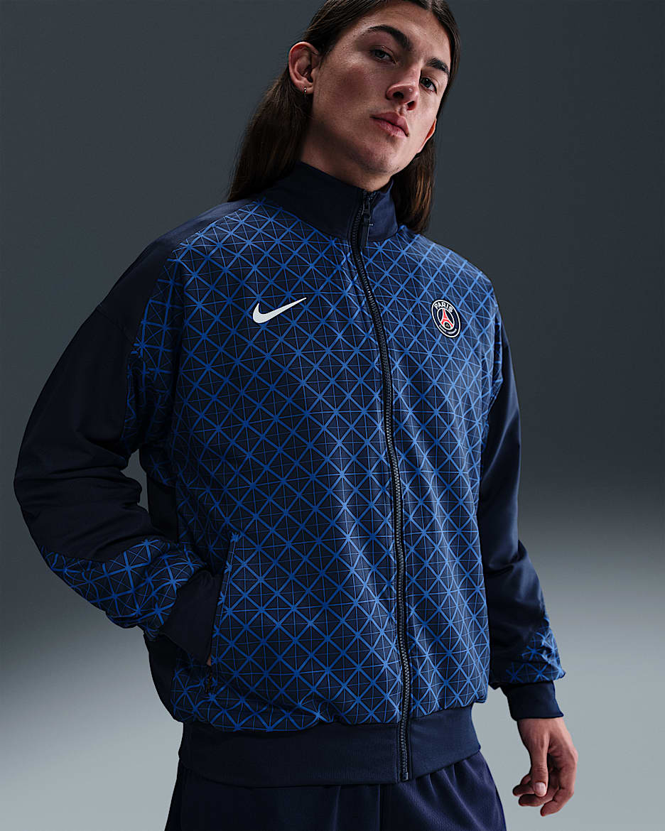 Paris Saint-Germain Strike Home Men's Nike Dri-FIT Soccer Anthem Jacket - Midnight Navy/Hyper Royal/White
