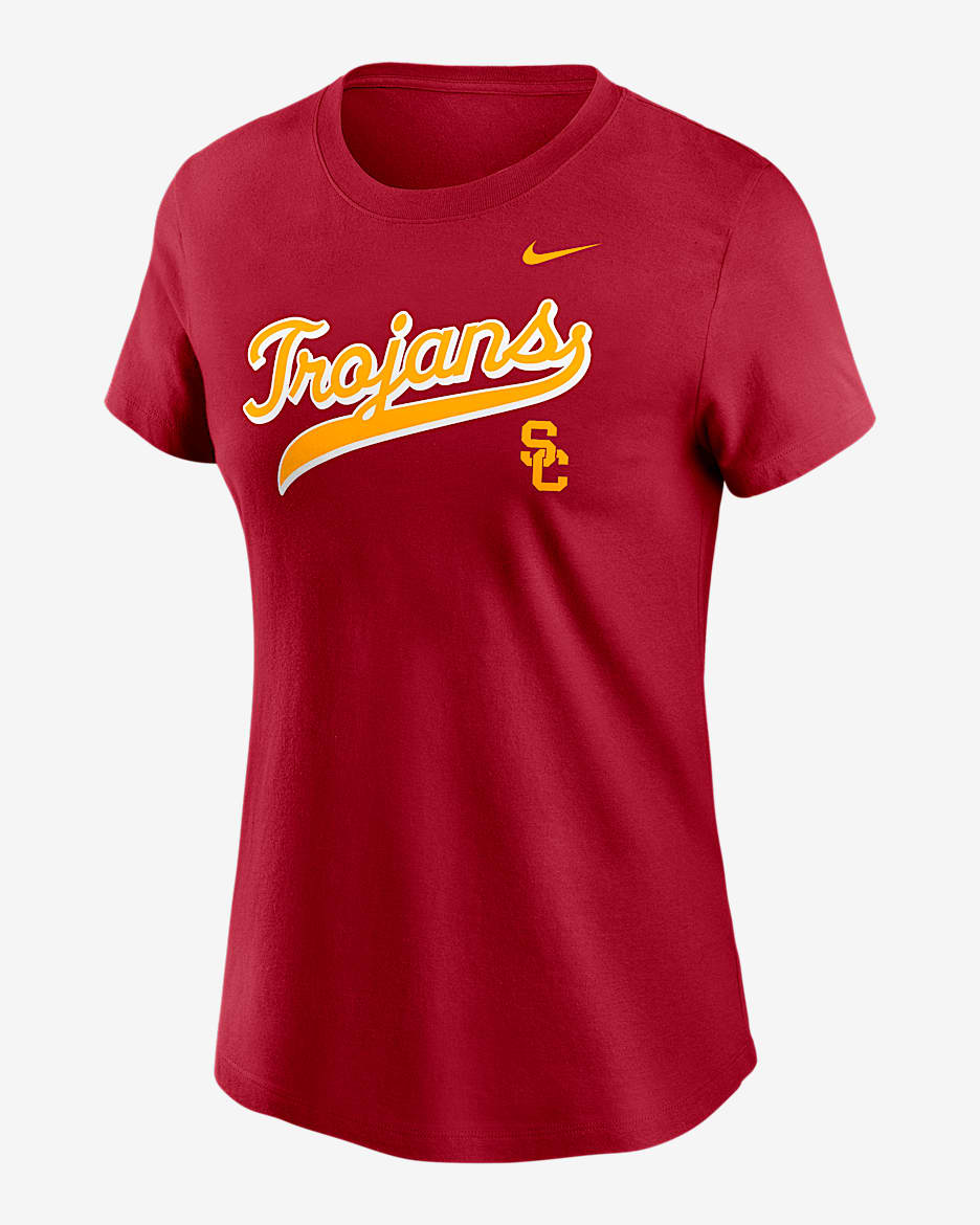 Playera universitaria Nike para mujer USC Athletic Prep Arch Local Script - Carmesí