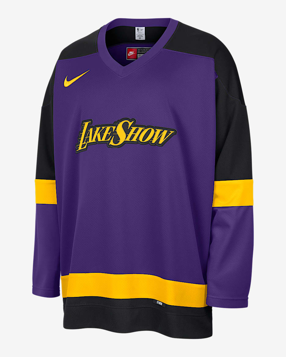 Los Angeles Lakers City Edition Jersey de hockey Nike de la NBA para hombre - Morado campo/Negro/Amarillo/Negro