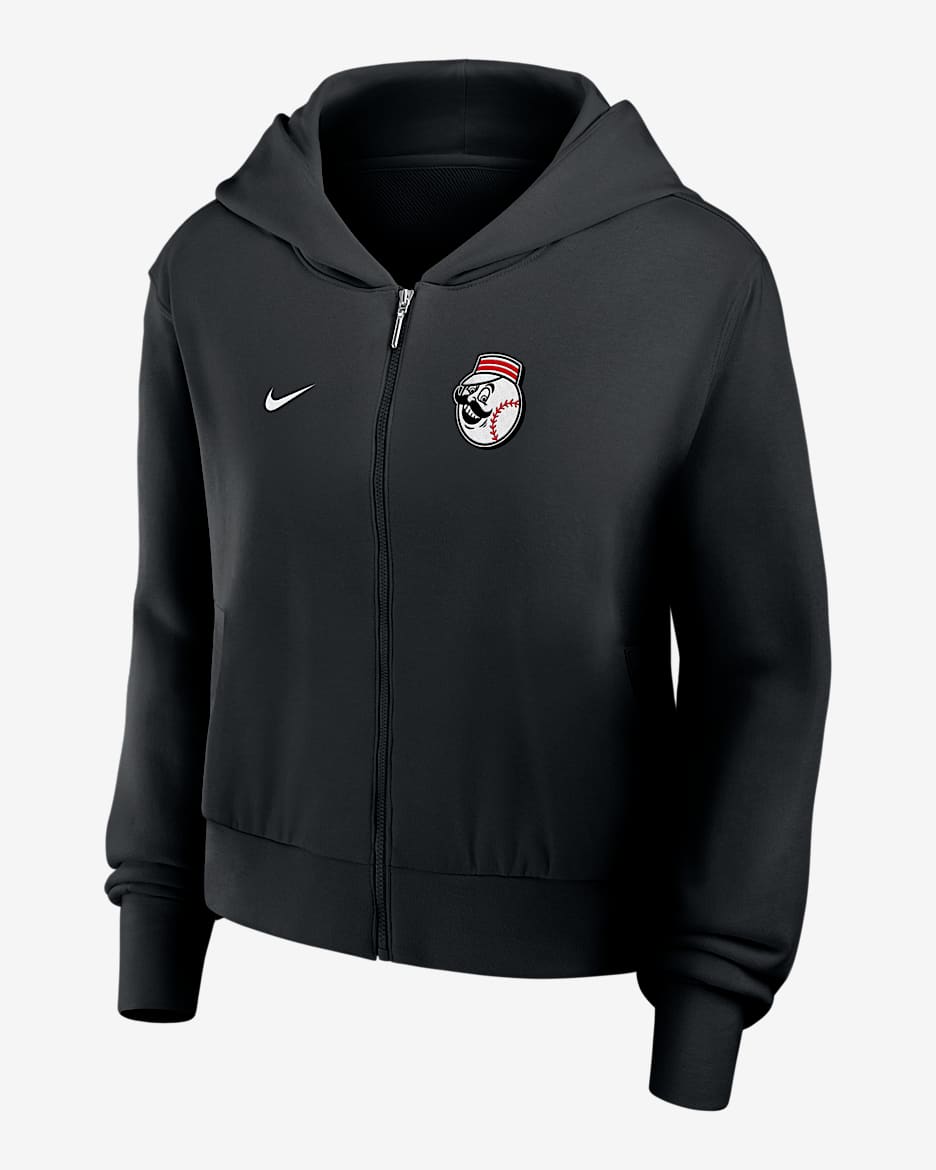 Sudadera con gorro Nike de la MLB de cierre completo para mujer Cincinnati Reds - Negro