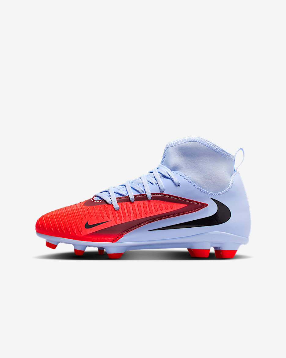 Nike Jr. Phantom 6 High Club Fußballschuh für verschiedene Böden (ältere Kinder) - Royal Tint/Bright Crimson