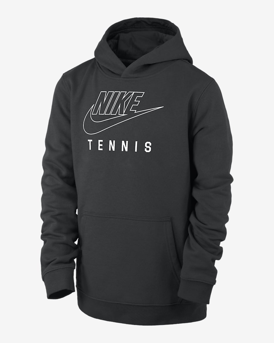 Nike Swoosh Club Fleece Big Kids' Tennis Pullover Hoodie - Black