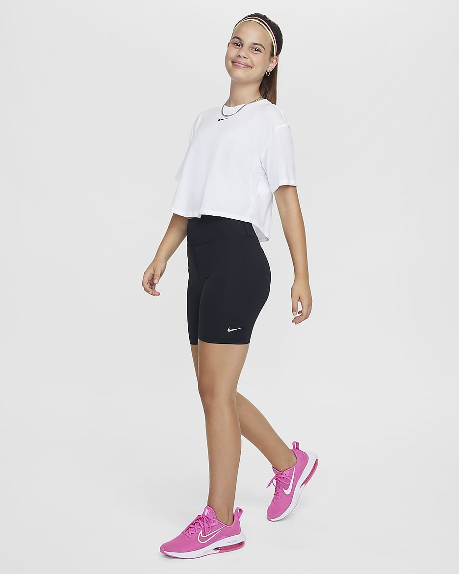 Nike One Older Kids' (Girls') Dri-FIT 12.5cm (approx.) Biker Shorts - Black/White