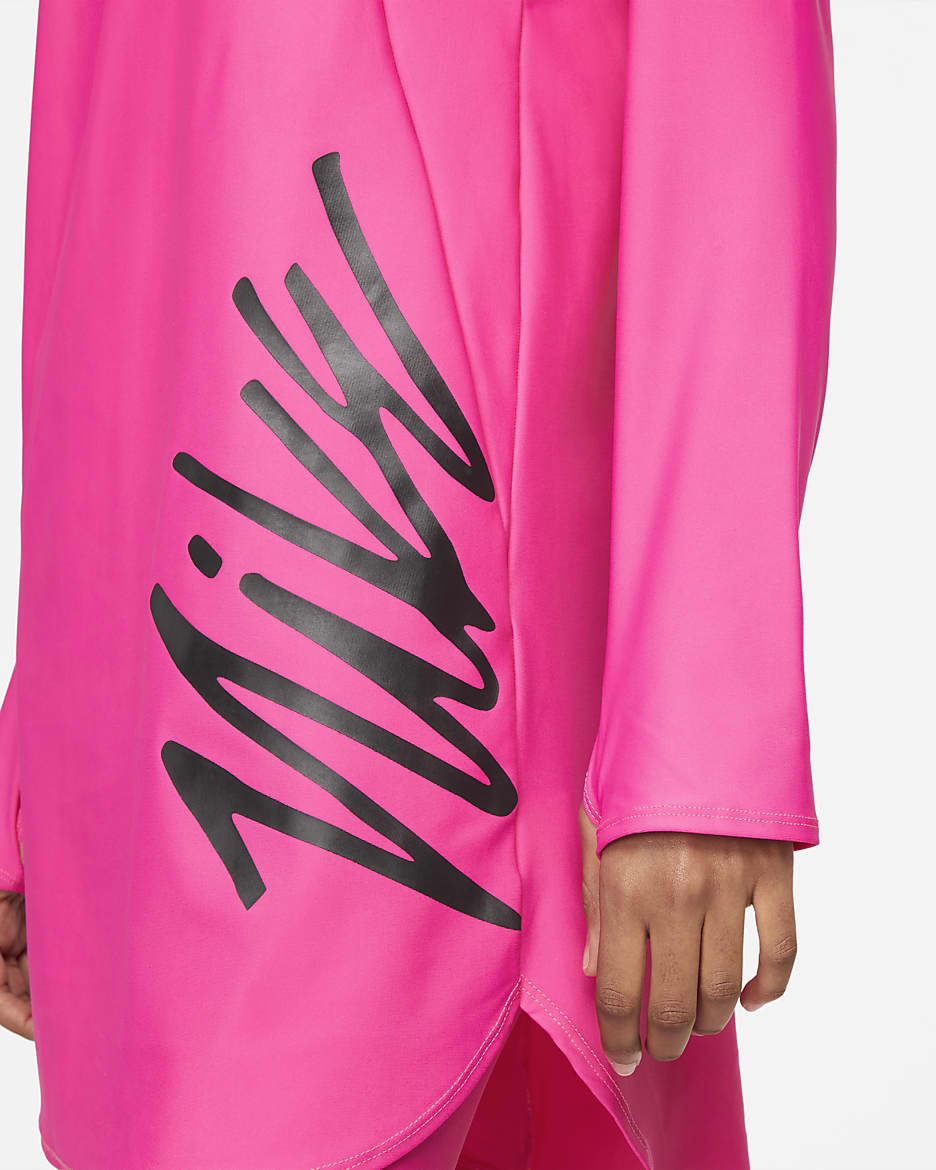 Damska tunika do pływania zapewniająca pełną osłonę Nike Victory Logo - Pink Prime/Czerń/Czerń