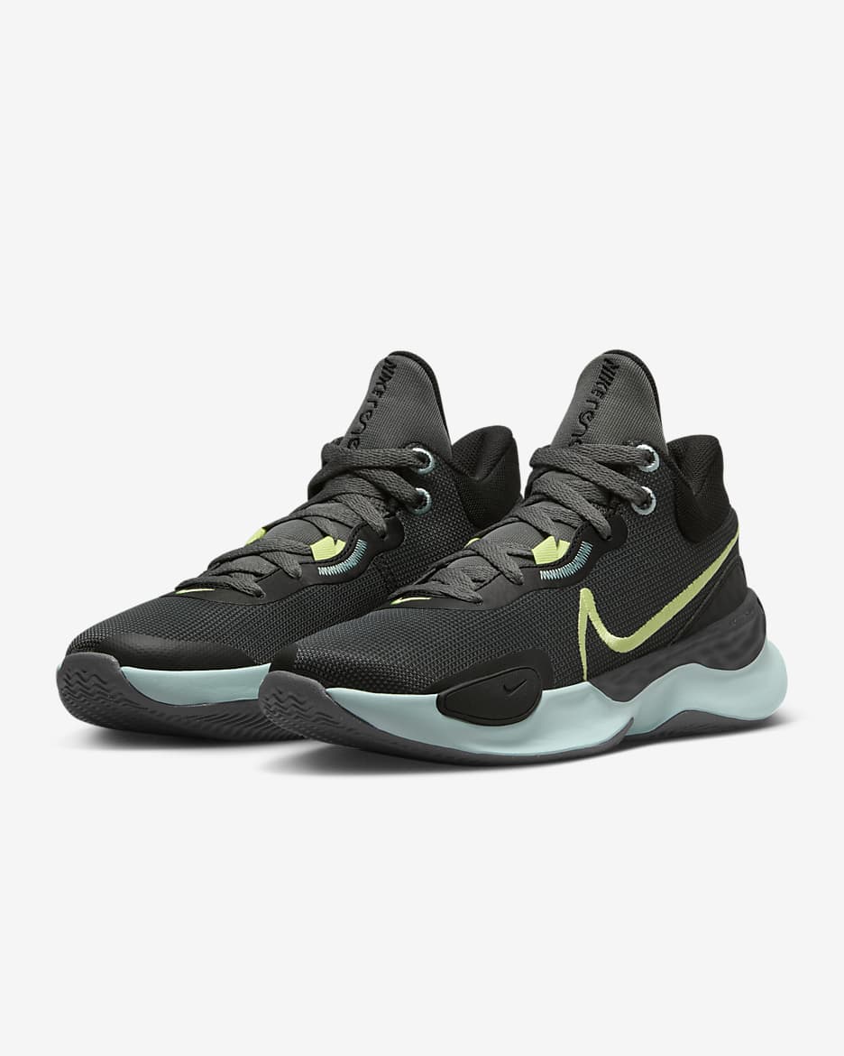 Tenis de básquetbol para mujer Nike Renew Elevate 3 - Negro/Gris hierro/Jade hielo/Amarillo pastel