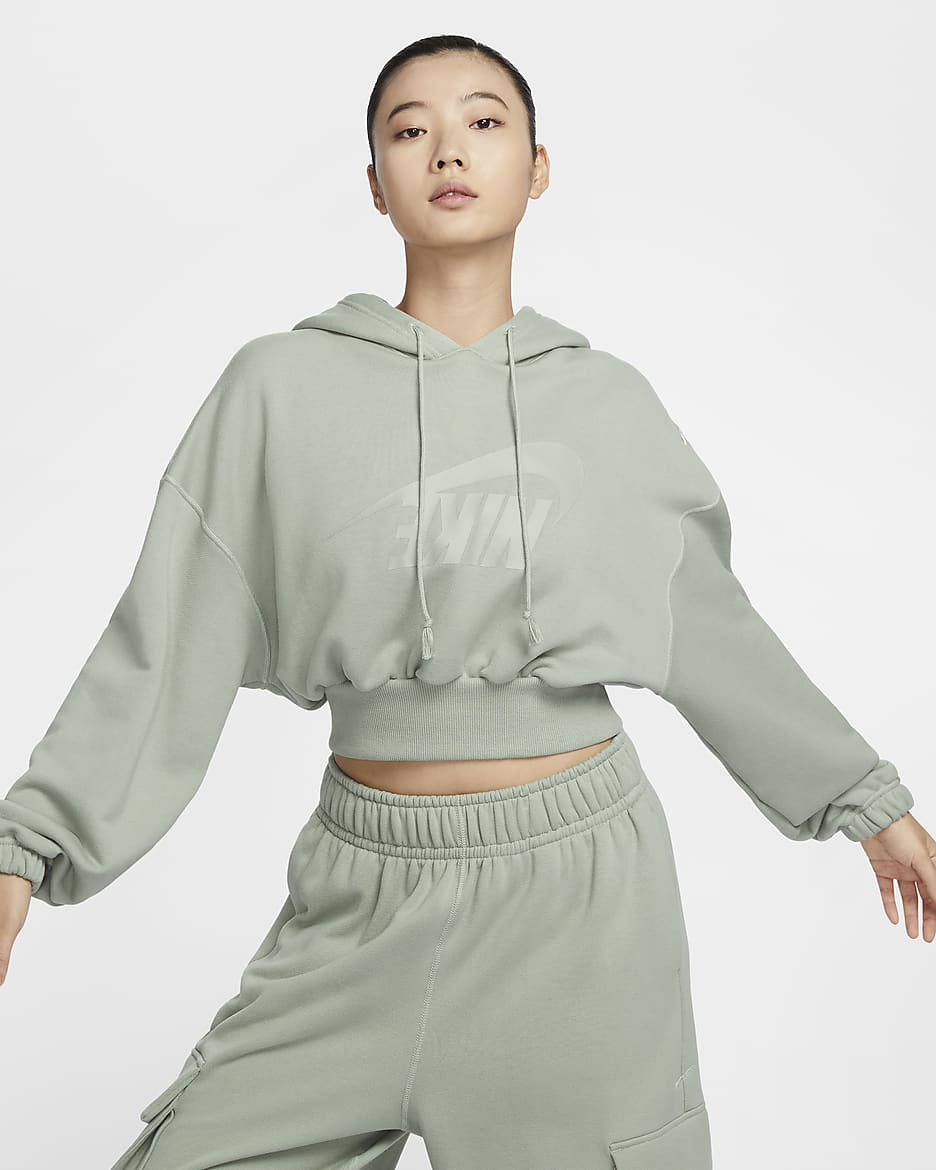 Nike Sportswear 女款寬短版毛圈布套頭連帽上衣 - Jade Horizon/Jade Horizon