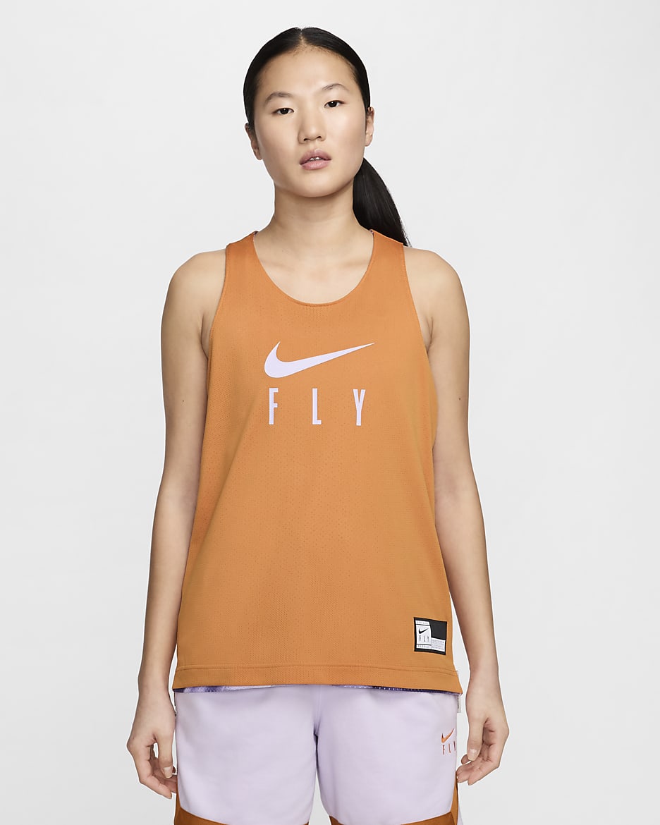 Camiseta de tirantes de básquetbol Dri-FIT reversible para mujer Nike Swoosh Fly - Monarca/Bruma violeta