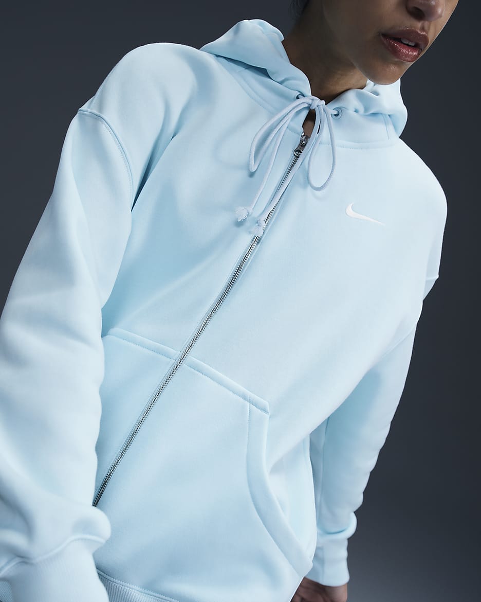 Sudadera con gorro con cierre completo de tejido Fleece oversized para mujer Nike Sportswear Phoenix - Azul glacial/Vela