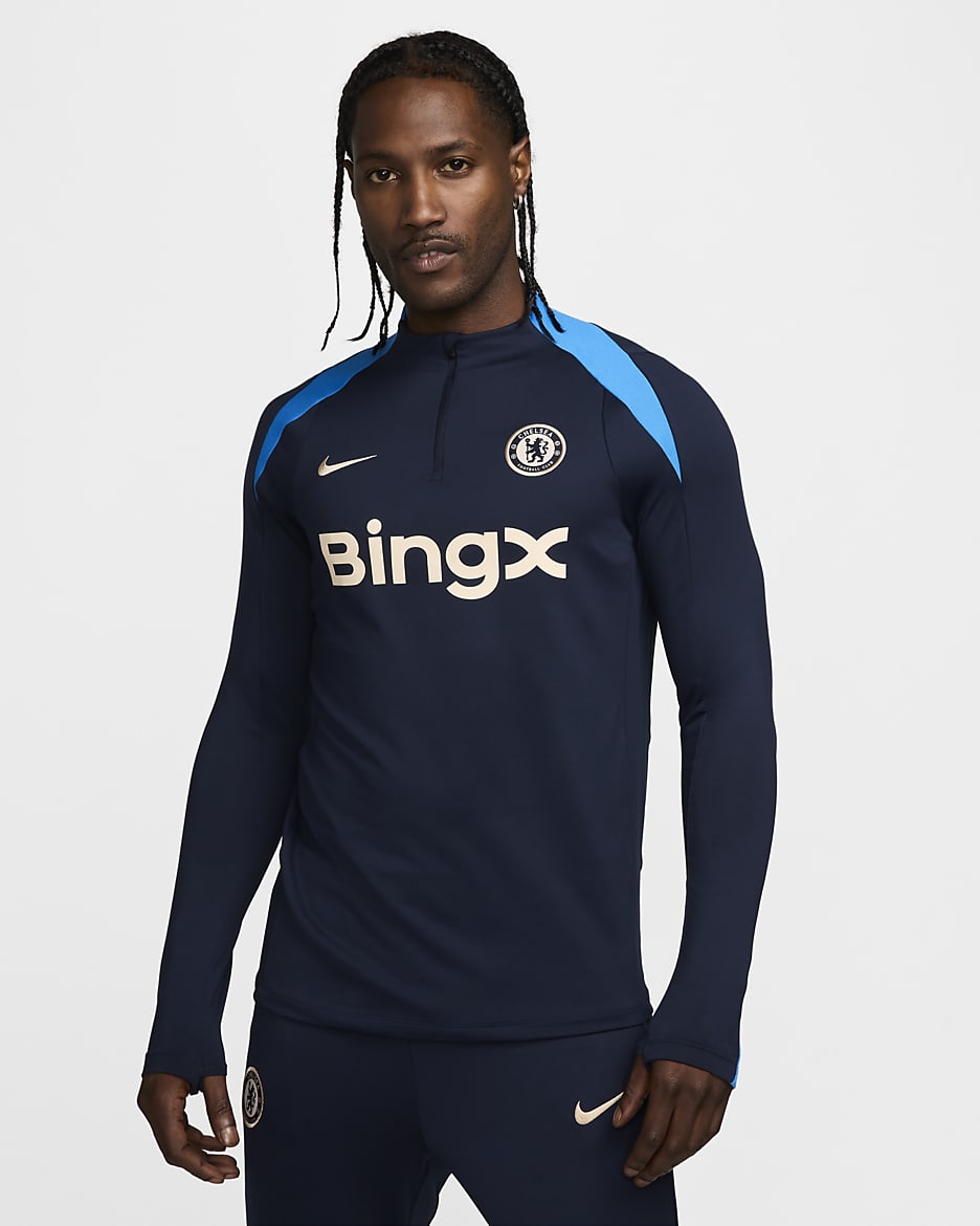 Chelsea F.C. Strike Men's Nike Dri-FIT Football Drill Top - Obsidian/Obsidian/Light Photo Blue/Guava Ice