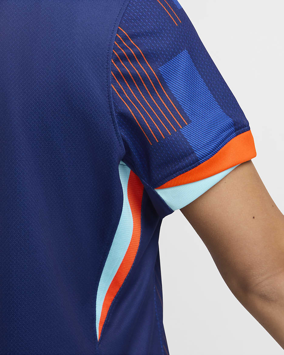 Maillot de foot replica Nike Dri-FIT Pays-Bas (Équipe féminine) 2024/25 Stadium Extérieur pour femme - Blue Void/Safety Orange/Copa/Blanc