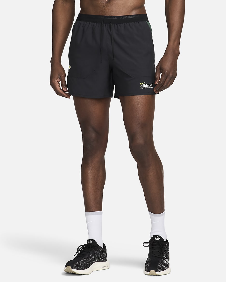 ナイキ ストライド メンズ Dri-FIT 13cm ランニングショートパンツ (インナー付き) - ブラック/ボルト/プログリーン